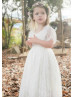 Short Sleeves Ivory Eyelash Lace Dreamy Flower Girl Dress